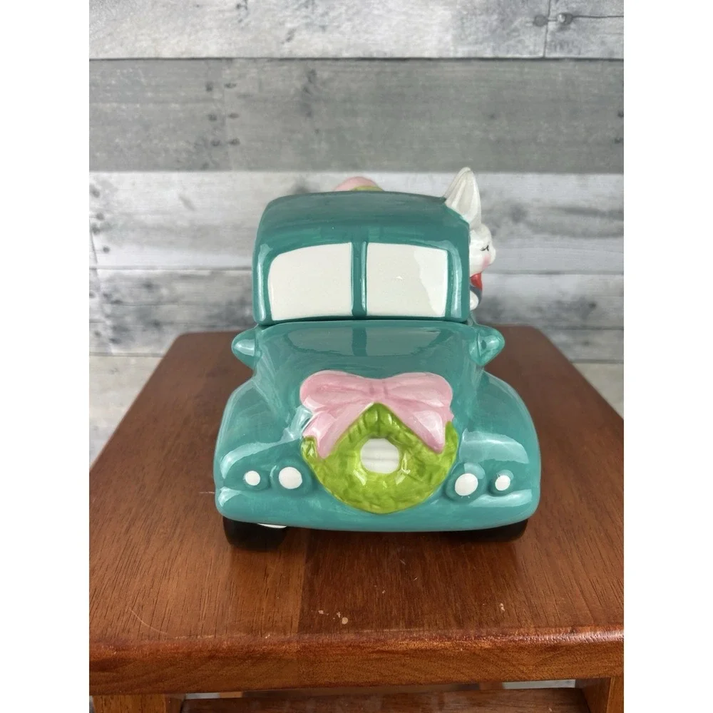 MR. COTTONTAIL LIT CERAMIC EASTER BUNNY DELIVERING EGGS TRUCK COOKIE JAR